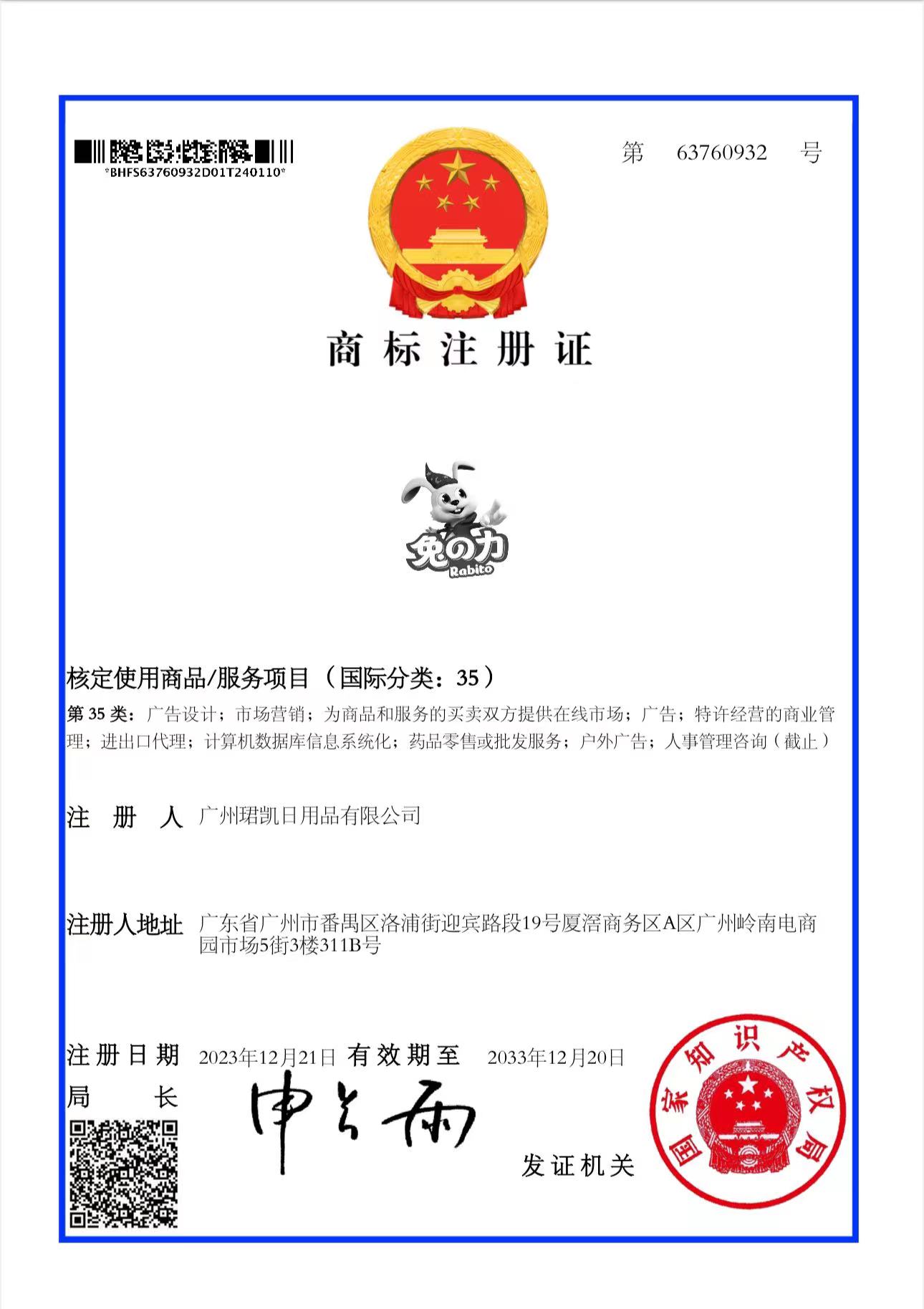 Trademark Registration Certificate